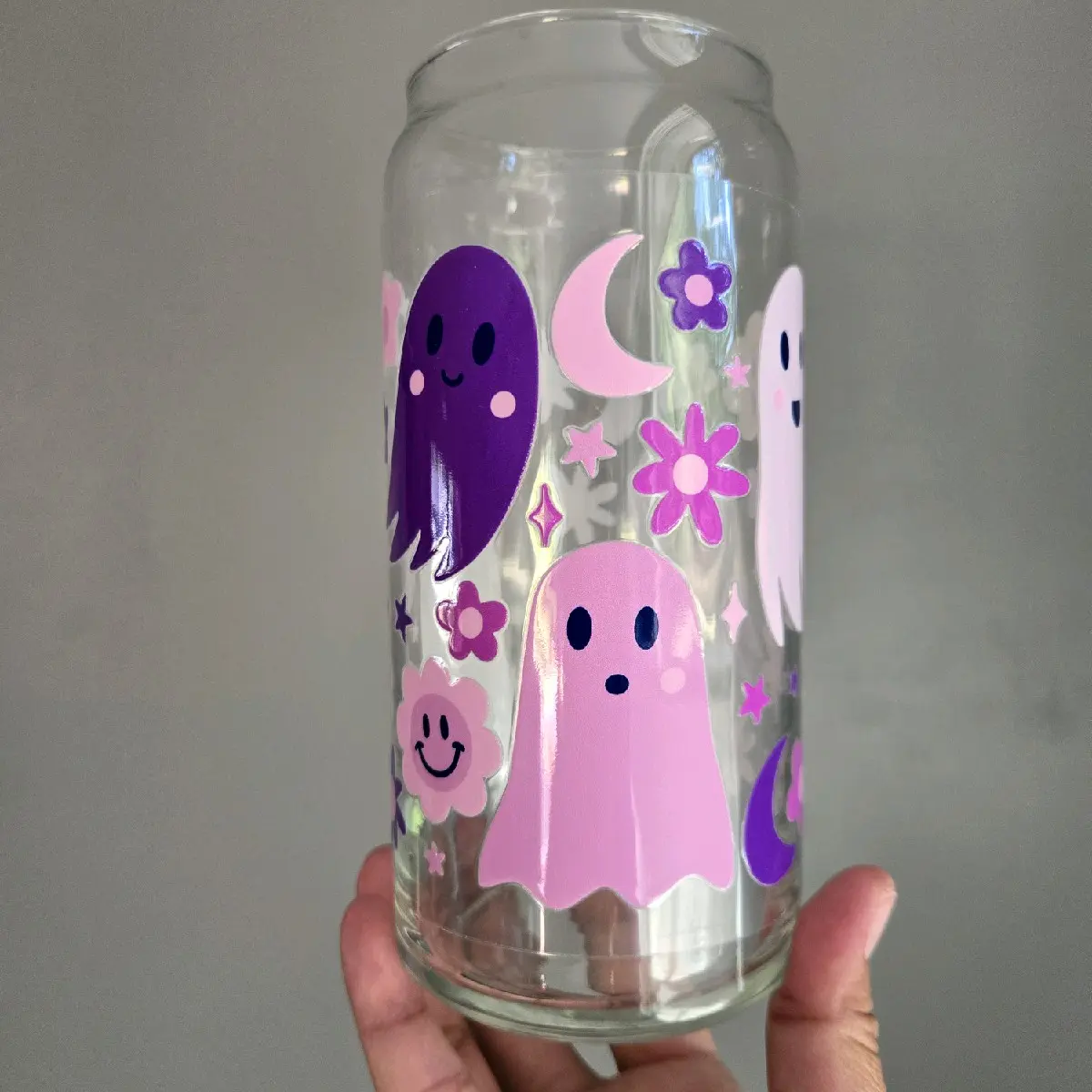 Halloween purple ghost glass can 20 ounces