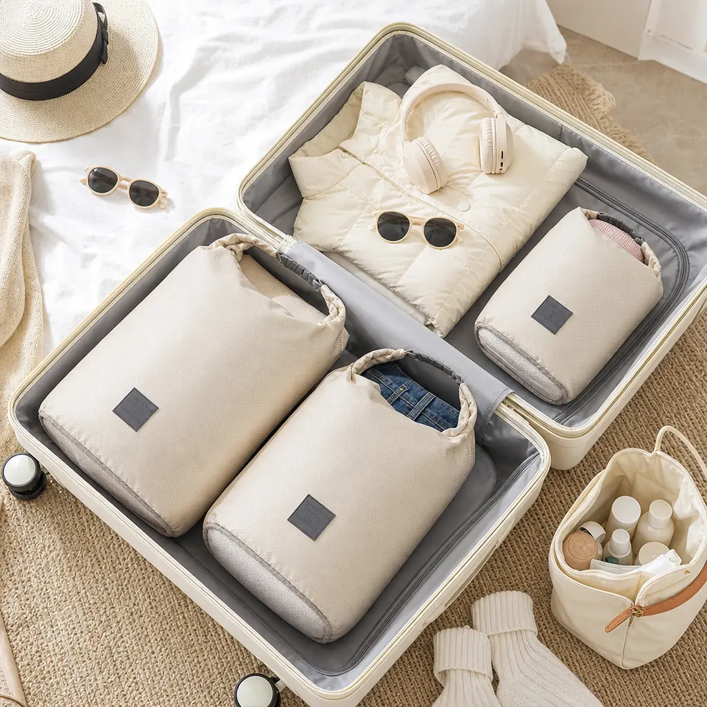 3 Pieces Travel Compression Storage Bags, Large Medium Small Sizes, Portable Handheld Pouch for Storing Clothes in Suitcase for Travel Use