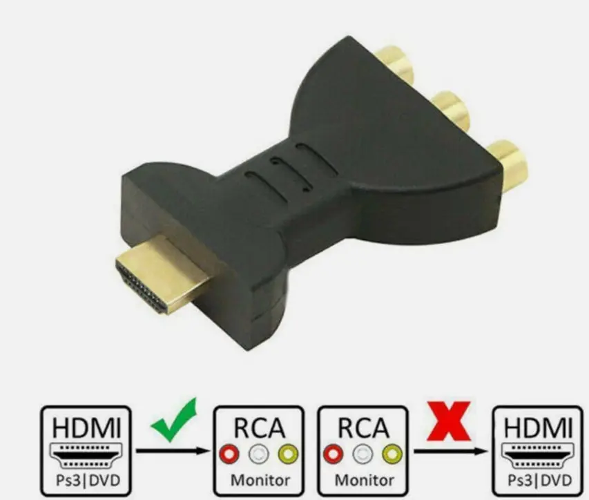 HDMI Male to 3 RCA Female Composite AV Video Audio Adapter Converter for TV PC Black