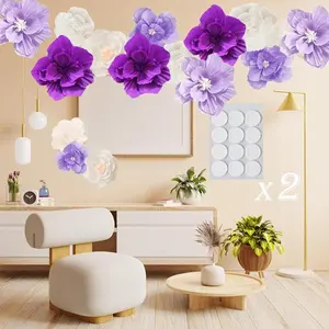 12Pcs Paper Flower Artificial Wall Decoration 3D Paper Towel Flower Wedding Birthday Room Decoration Purple Lavender Bride Baby Shower Nursery Background Table Center Decoration Party Decoration Decorative Fruit