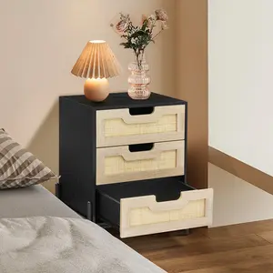 Iron-Footed Rattan Bedside Table, Small Table with Iron Legs, Ideal for Small Spaces, Decorative Accent, Easy Assembly and Lightweight Construction