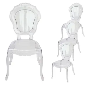 FOH Set of 4 Clear Ghost Dining Chairs with Transparent Seat, Ideal for Events and Banquets - Durable and Stackable