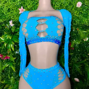 Sapphire (3- piece bralette & high waist thong w/ sleeves)