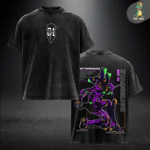 Evangelion Unit-01 Neon Genesis Vintage Washed Graphic Tee Heavyweight Anime Shirt Double-Sided Print Mecha Streetwear Design Japanese Manga Aesthetic Unisex Retro 90s Style Gift for Anime Fans