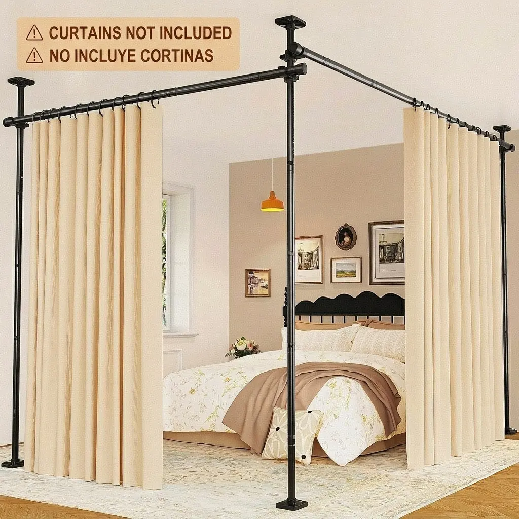 VANCASTLE Adjustable Room Divider Curtain Rod(Curtains NOT Included) - No Drill Bedroom Separator Tension Curtain Frame, Free-Standing Space Divider for Room Separation - Height 4-10 Feet (1.2-3m), Width 28-114 Inches (71-290cm)