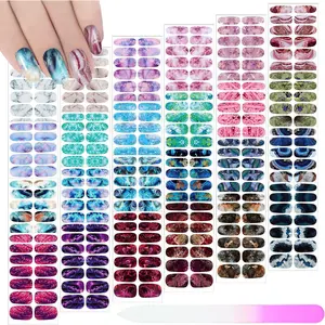 336 Pieces 24 Sheets Full Wrap Nail Polish Stickers Nail Strips Self-Adhesive Gel Nail Strips Art Decals with Nail File for Home Women Girls DIY Nail Decorations (Cool Style)