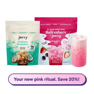 Javvy Pink Protein Drink Bundle with Collagen - Strawberry Acai Refresher & Toasted Coconut Coffee Creamer – Pink Strawberry Coconut Refresher with Clear Whey, Electrolytes & Collagen – Keto Friendly, No Added Sugar