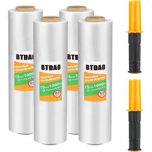 4 Rolls Stretch Wrap 15"x1000 Feet Stretch Film Shrink Wrap Packing Moving Suppliers for Shipping Moving Suppliers Packing Pallet Wrapping Surface Protection 60 Gauge (4 Rolls)