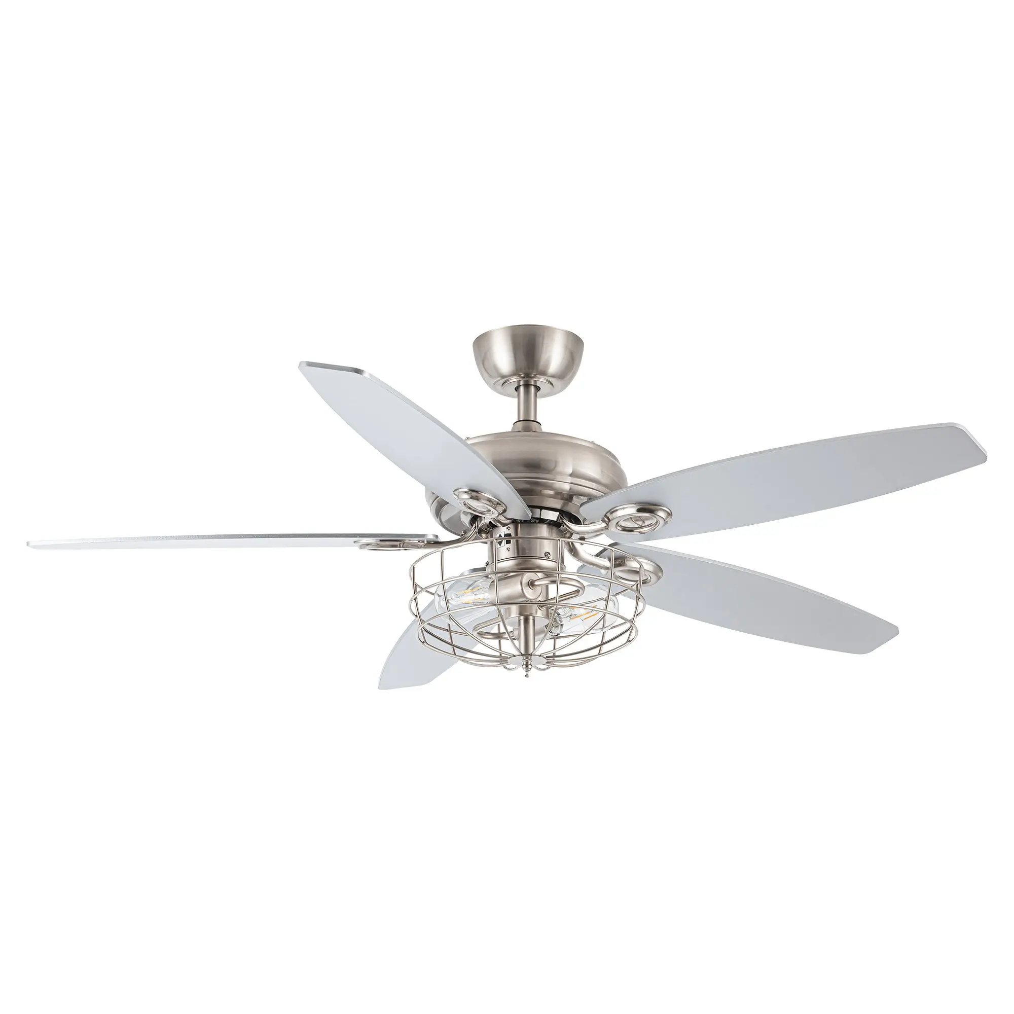 Parrot Uncle 52-inch Kyla Industrial Indoor Brushed Nickel Reversible AC Motor Caged Ceiling Fan with Lighting and Remote Control