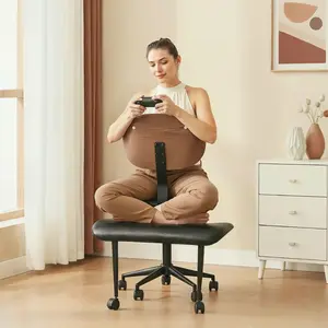 Bestier Ergonomic Criss Cross Chair, PU Leather Swivel Chair with Wheel & Bentwood, Lumbar Support for Yoga Meditation