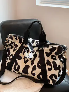 Summer 2024 Leopard Pattern Large Capacity Zipper Travel Duffle Bag, Waterproof Oxford Cloth Shoulder Bag, Unisex Dry and Wet Separation Handbag, Travel Duffels