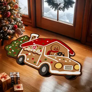Christmas rug, Christmas gingerbread car shaped rug, living room bedroom rug, Christmas atmosphere home mat, soft and comfortable plush welcome mat, suitable for living rooms, kitchens, and indoor and outdoor  entrances, indoor area decor Christmas gift