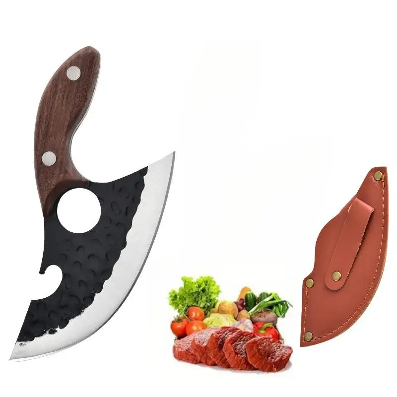 Stainless Steel Kitchen Knife with Cover, 1 Count Portable Durable Sharp Multifunctional Meat Fruit Vegetables Knife with Wooden Ergonomic Handle, Kit