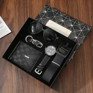 Cross-border gift set, men's wallet, belt, quartz watch, sunglasses, souvenir, Father's Day, Valentine's Day, for boyfriend.