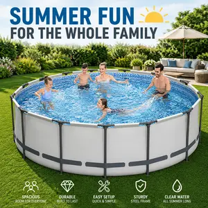 Round Above Ground Frame Swimming Pool with Filter Pump, Heavy Duty DuraPlus PVC Liner & Anti-Corrosion Steel Frame, Outdoor Backyard Family Summer Water Play Pool inflatable