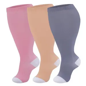 Plus Size Wide Calf Striped Socks - 15-20mmHg Compression for Gym Running Recovery