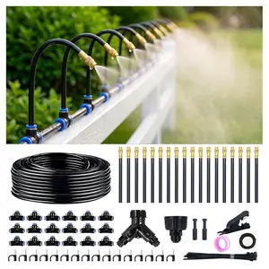 100FT 360? Adjustable Irrigation System for Garden - 1/4" Tubing with 18 Nozzles, Watering Misting System, Sprinkler for Garden, Raised Bed, Lawn,