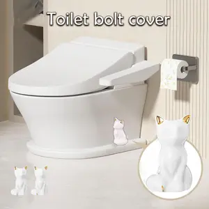 2pcs Toilet Floor Bolt Caps, Cat Shape Ceramic Toilet Bolt Knob Covers, Bottom Hidden Toilet Bowl Screw Caps, Decorative Toilet Bolt Caps Animals for Bathroom Toilet Decoration