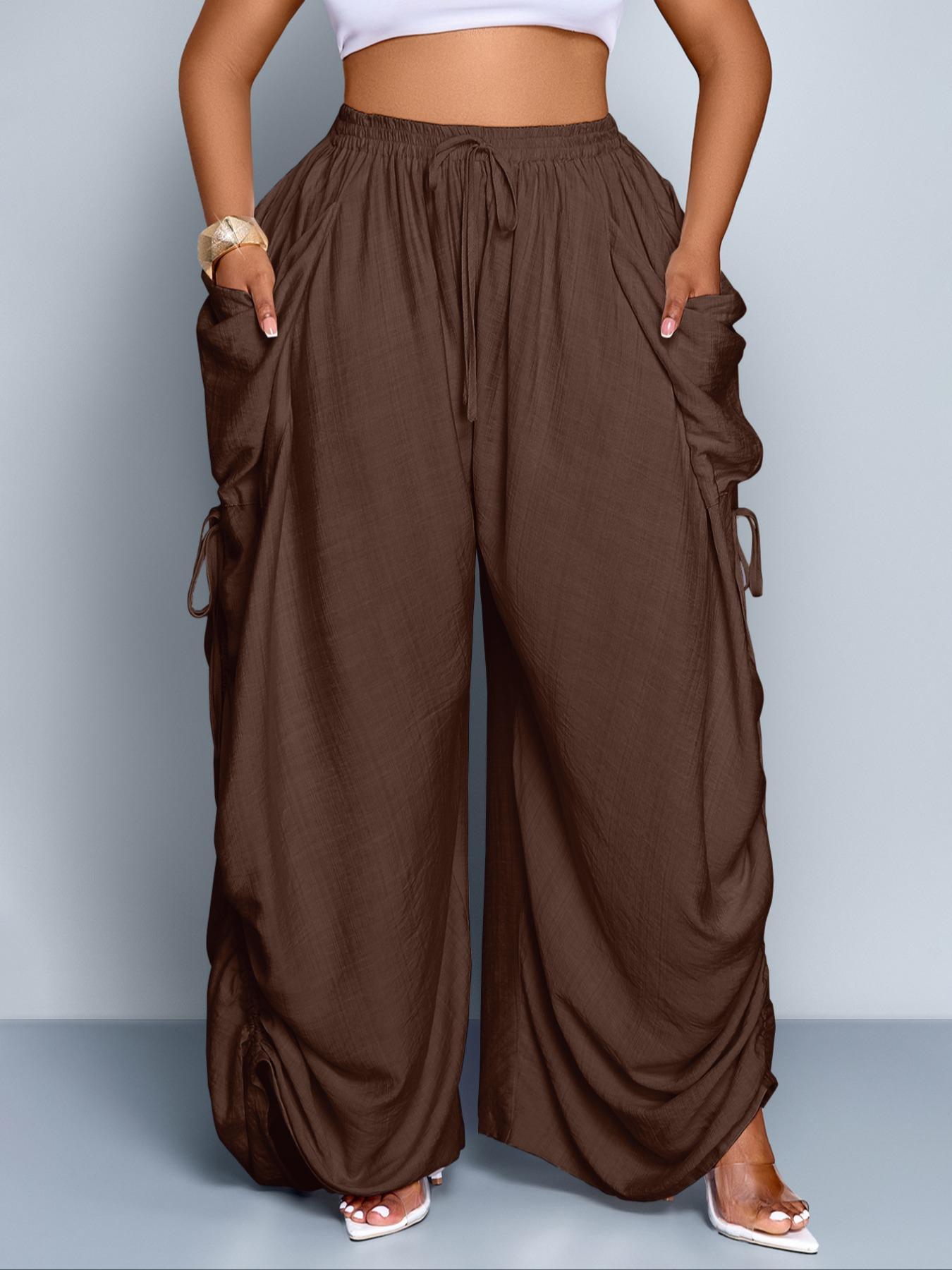 Women's Casual Loose-Fit High Waist Wide Leg Pants, All-Season Woven Fabric, Long Plain Design, Daily Commute & Vacation Wear