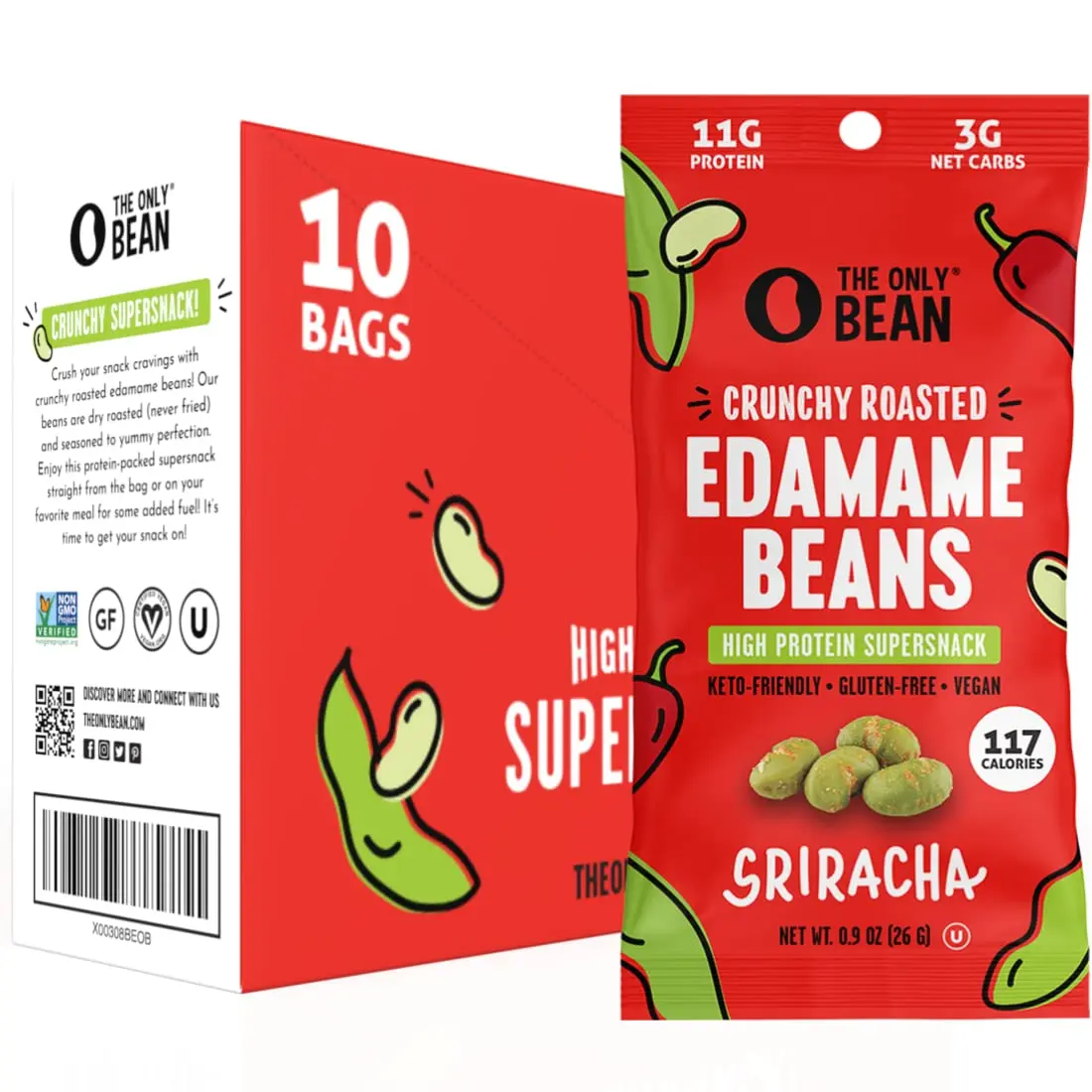 The Only Bean Crunchy Roasted Edamame Snacks Pack (Sriracha)