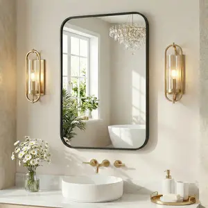 Modern Wall Mirror, Rounded Rectangle Bathroom Vanity Mirror,Anti-Rust,Tempered Glass,Hangs Horizontally or Vertically