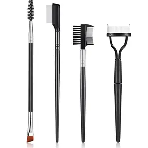 Skyley 4 Pieces Eyebrow Brush Eyelash Separator Brow Comb and Lash Spoolie Professional Eye Makeup Tools Metal Folding Lash Comb Black Double Head Eyelash Brush