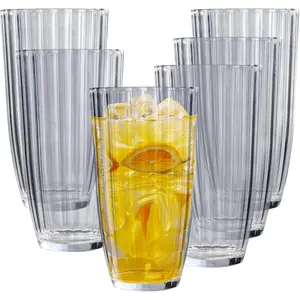 Clear Highball Plastic Cups | Plastic  Tumblers 20oz (Set of 6) | Stackable |  Tumblers | Shatterproof | Top-rack Dishwasher Safe