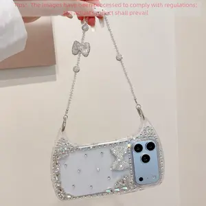 New High-End 3D Bow Handbag Design Phone Case for iPhone 17, 16, 15, 14 Pro Max, Plus, 13, Fashionable Women's Bag, Bow Chain, Handmade