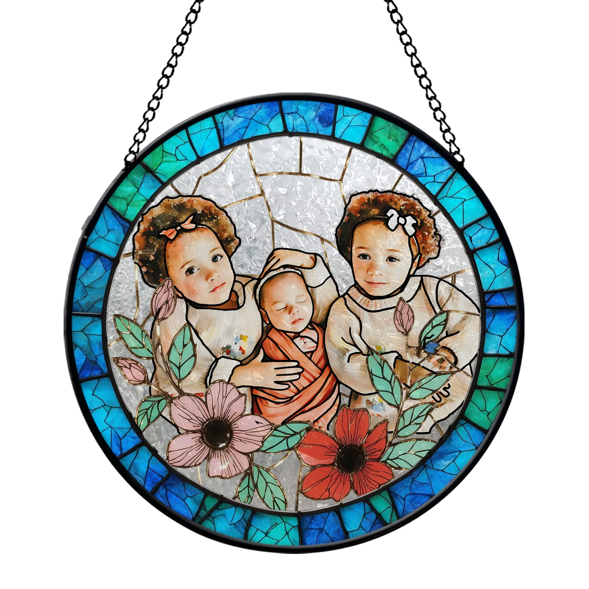 Custom Family Photo Stained Glass Suncatcher - Personalized Window Hanging Keepsake - Handcrafted Gift Decor Hangable Ornaments