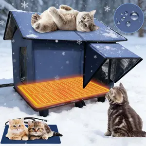 Easy Setup Heated Cat House for Outside, Weatherproof Outdoor Cat House with Safe Escape Door, Waterproof, Insulated & Elevated Warm Cat Shelter for Feral Cat Multiple Stray Kitty