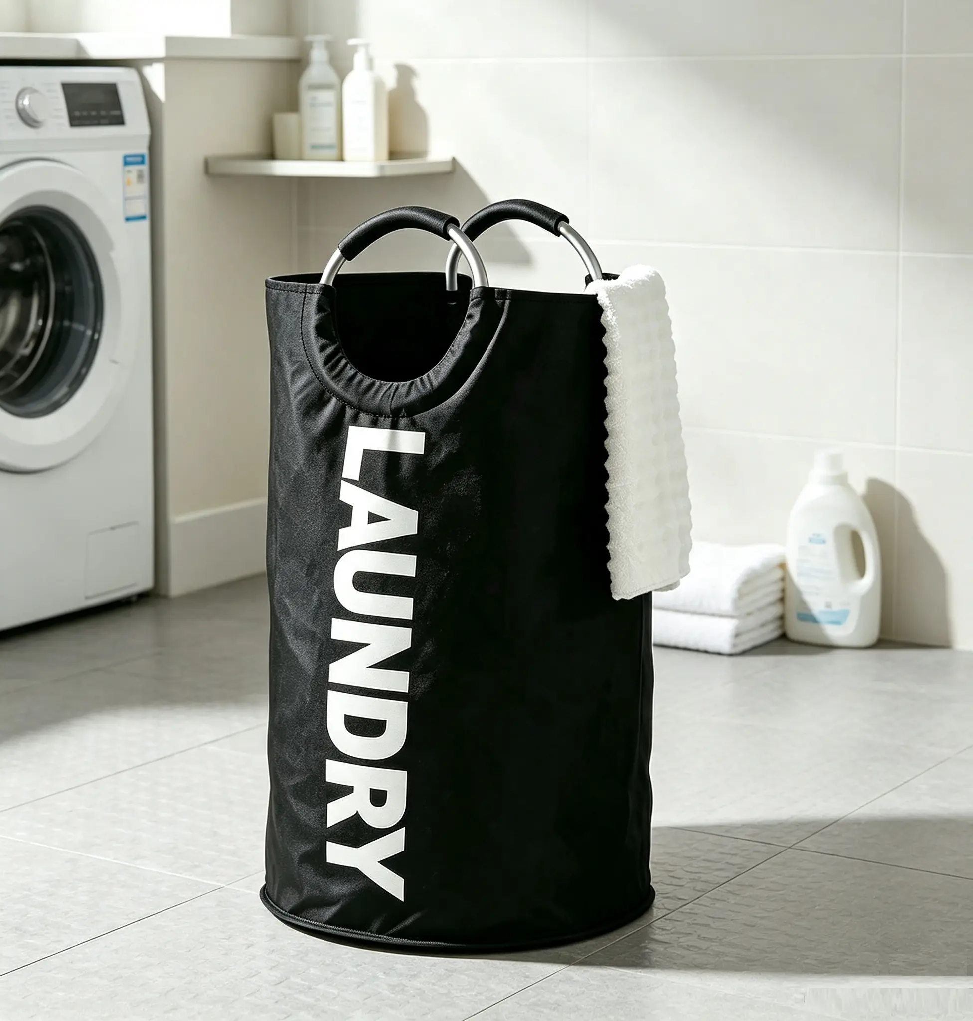 95L Large Laundry Hamper,Laundry Basket,Dirty Clothes Bin,Collapsible Waterproof Storage Bin With Foam Padded Aluminum Handles,Sturdy Upright Fabric Design,Folds Flat For Closet Storage,Ideal For College Dorm,Family And Back To School Laundry Use