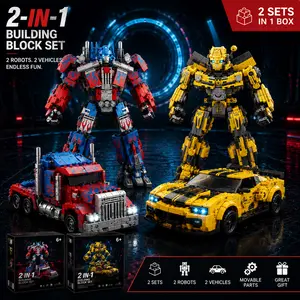 2 Pack Mecha Building Block Set, Posable Robot and Vehicle Model Kit with Movable Joints for Display and Collection（441pcs+438pcs）