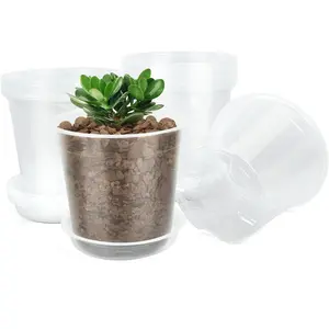 20 Pack 4 Inch Clear  Pots,Plastic Transparent  Pot with Drainage Holes and Saucers, Pot Seed Starter Pots for  (4 Inch)