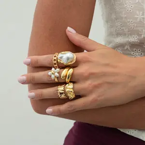 6/7-pieceSetFashionExaggeratedBaroqueFlowerJointRing,VintagePersonalityFauxPearlRingSet,FashionAccessoriesforWomen&Girlsnicklefree