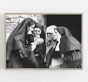 Nuns Smoking, Black and White Art, Vintage Wall Art, Funny Wall Art, Smoking Nuns Print, Large Wall Art Unframed