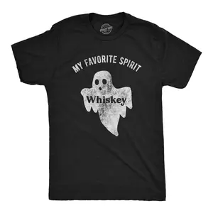 Mens My Favorite Spirit Whiskey T Shirt Funny Halloween Ghost Drinking Party Tee Mens Funny T Shirts Cool Vintage Fashion T-Shirt Gift Classic Menswear Halloween Apparel for Men Funny Drinking Short Sleeve Black