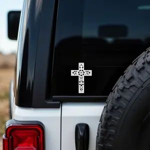 Three Arrow Gifts Floral Cross Christian Vinyl Decal Sticker for Car, Truck, Window, Laptop (3.7" x 5.5", White)