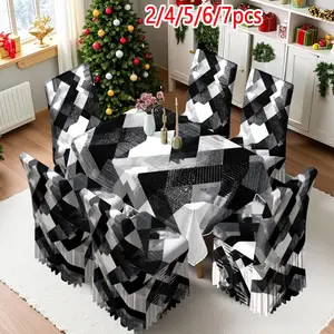 2/4/6/5/7 pieces of fashionable and high-end Dining Chair Slipcover and tablecloth sets, thickened Dining Chair Slipcover and tablecloth sets (1 tablecloth + 4 chair covers or 1 tablecloth + 6 chair covers), easy to care for, reusable, for home decoration