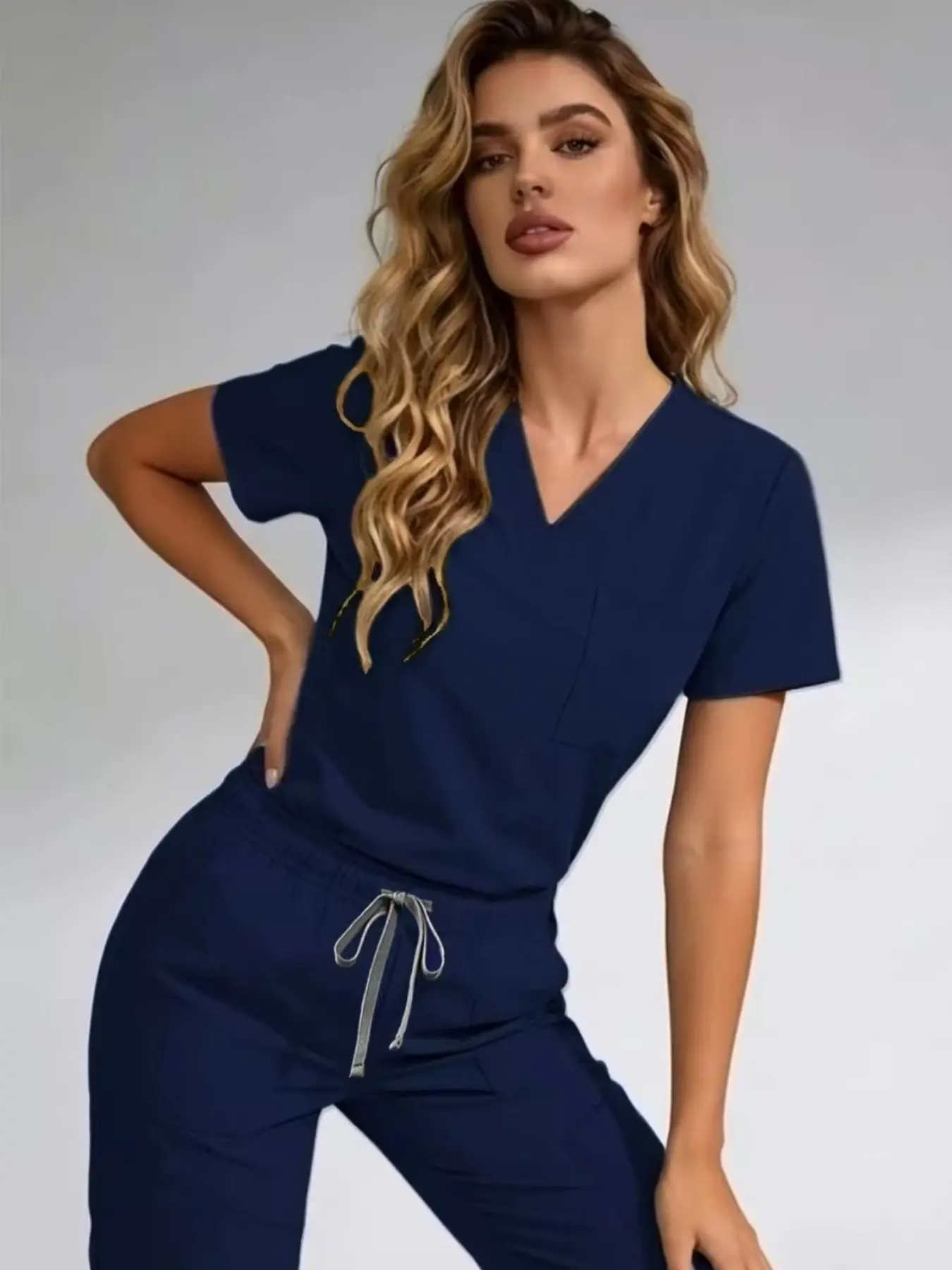 Women's V-Neck Quick-Dry Basic Minimalist Medical ScrubsSet, Stretchy Comfortable Lightweight NurseUniform Workwear Advantage Scrubs Tops with MultiplePockets, Casual Home Wear for All Seasons Womenswear Clothes