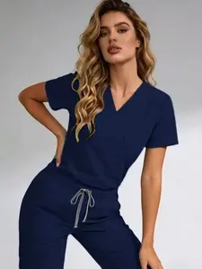 Women's V-Neck Quick-Dry Medical ScrubsSet, Stretchy Comfortable Lightweight NurseUniform Advantage Scrubs Tops with MultiplePockets, Casual Home Wear for All Seasons