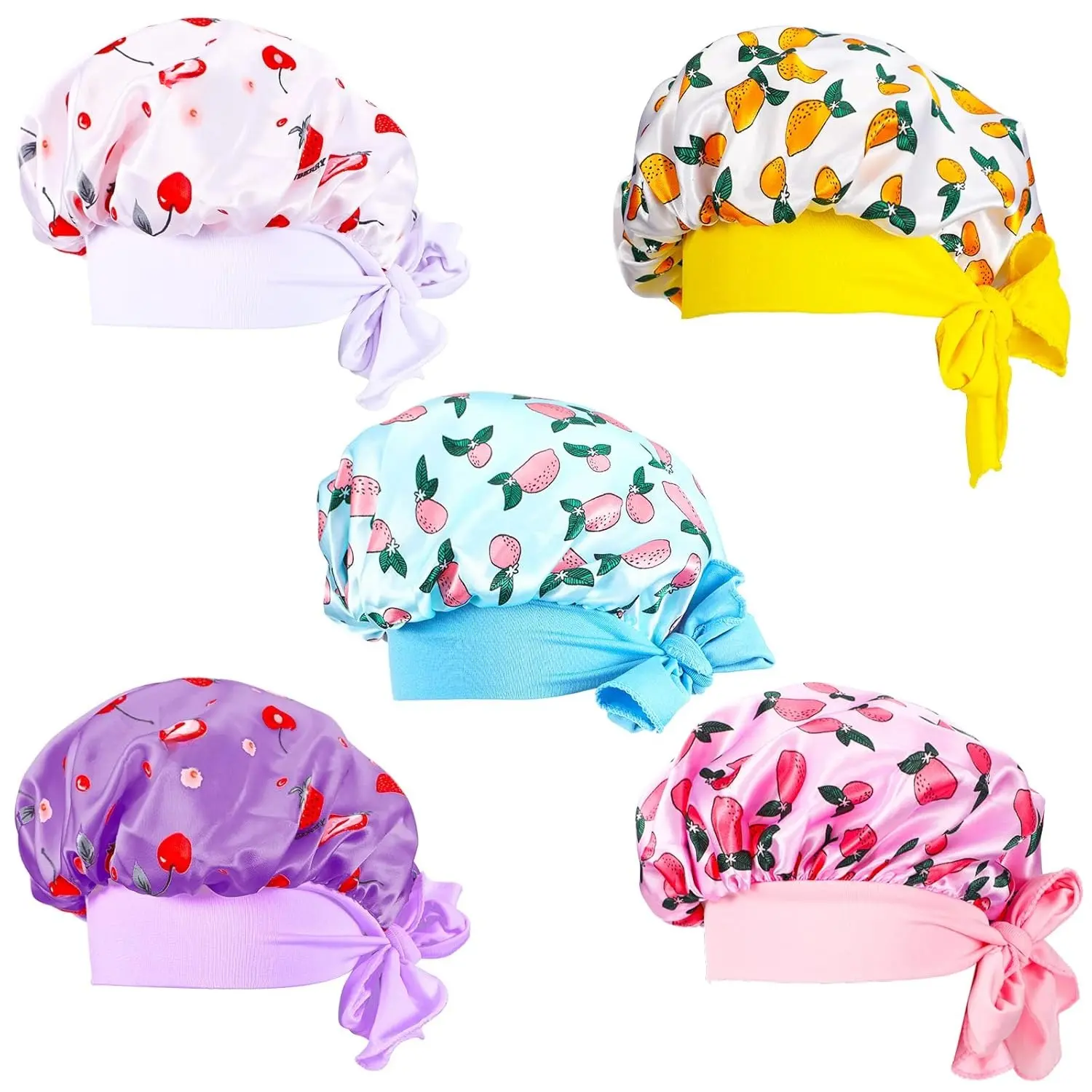 SQ-HDW208 5 Pcs Kids Bonnet Long Satin Cap for Girls Boys Soft Baby Bonnet Curly Hair Braid Cap Tie Band for Dreadlocks Braid Afro,5 Styles(Medium)