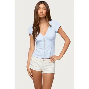 Yulena Hook & Eye Striped Top