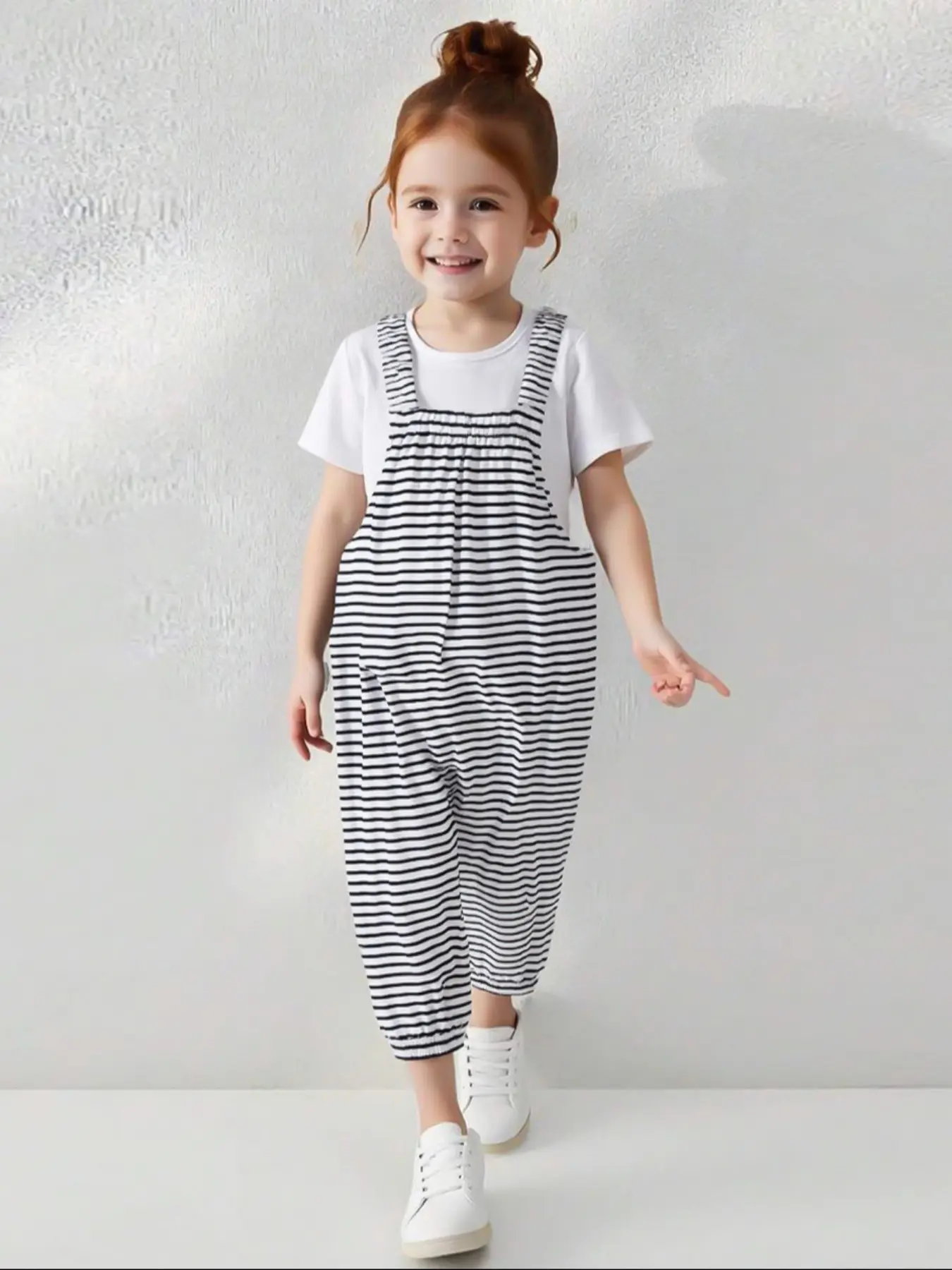 Toddler Girls' Cute Striped Bib Pants, Soft and Comfortable Warm Fall & Winter One-Piece Jumpsuit, Suitable for Girls 3-7 Years Old