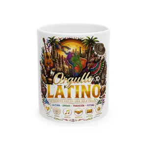 Orgullo Latino Mug | Latino Pride Map, Music & Cultural Icons Ceramic Mug