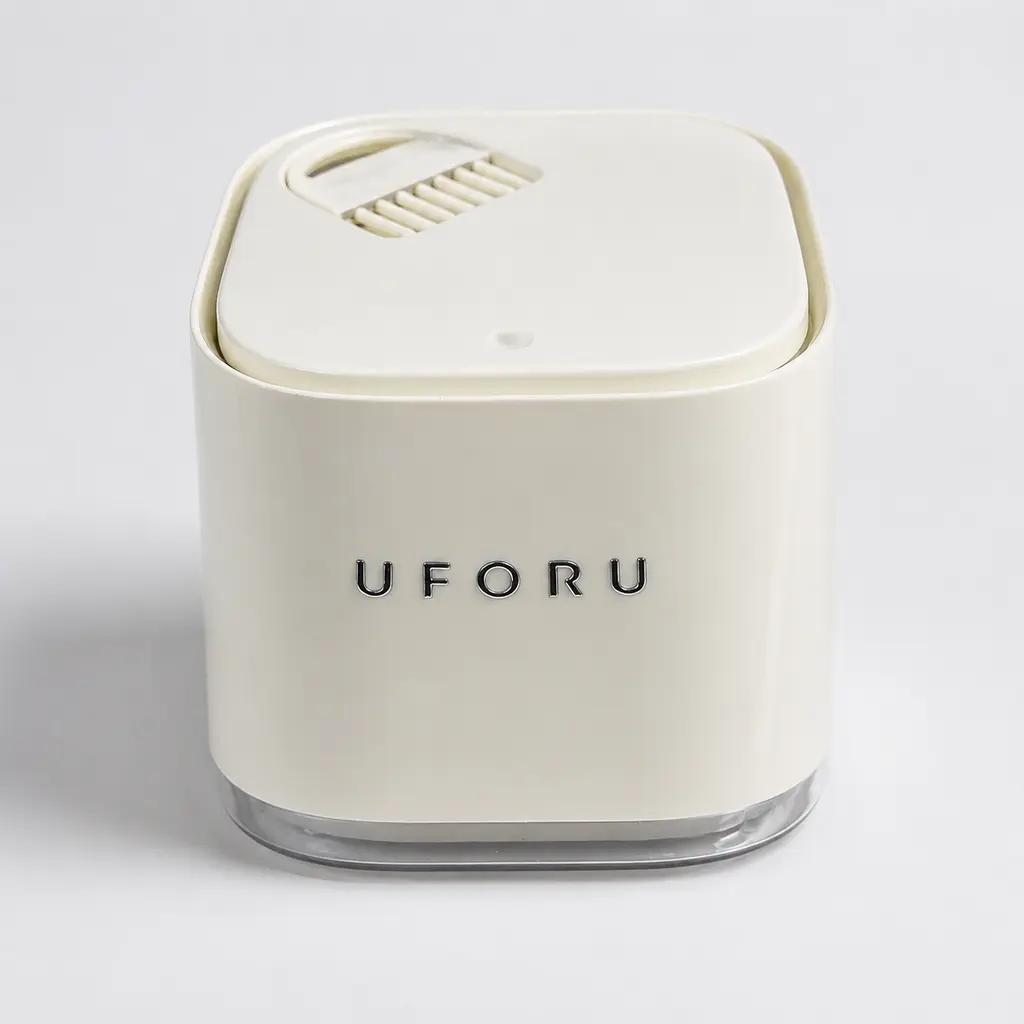 UFORU Automatic Flip Lid Mini Trash Can - Decorative Limb-Free Cute Square Desk Bin, Odor-Sealed Waterproof Easy-Clean Aesthetic Small Waste Container for Bedroom, Office, Countertop Use