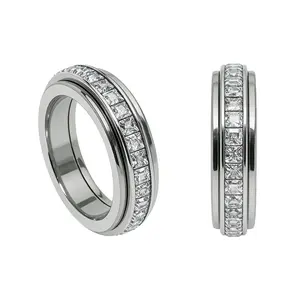 1PC Anxiety Rings for Women and Men Titanium Steel Spinner Fidget Band Rings with Cubic Zirconia for Stress Relief and Wedding Promise Comfort Fit Size 5 to 12，mother's day gift