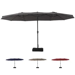 15 Ft Double Canopy Patio Umbrella with Base, Extra Large Outdoor Market Umbrella with Crank Handle, UV Protection Table Umbrella for Poolside, Backyard, Garden, Dark Gray