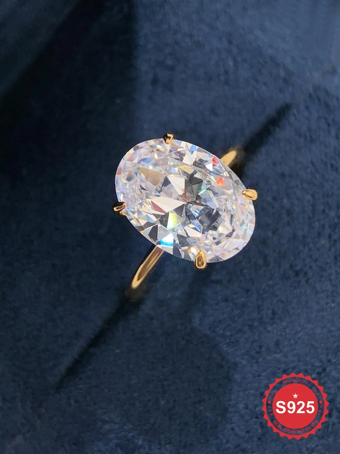 S925 Sterling Silver Fashionable Oval Shaped Artificial Zircon Ring, Elegant Jewelry for Women, Trendy All-match & Exquisite Jewelry for Birthday Gift