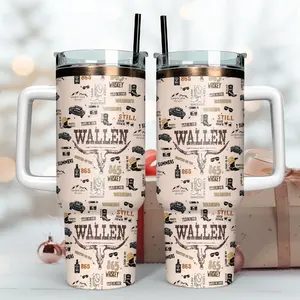 Wallen 40 oz Tumbler with Handle – Country Music Fan Cup, Insulated Travel Mug, Gift for Wallen Fans