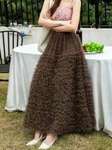 French Style Multi-Layered Mesh Skirt, Spring Summer New Loose High-Waisted Long Skirt, Womenswear Wedding Party Dress, Casual and Festival Wear